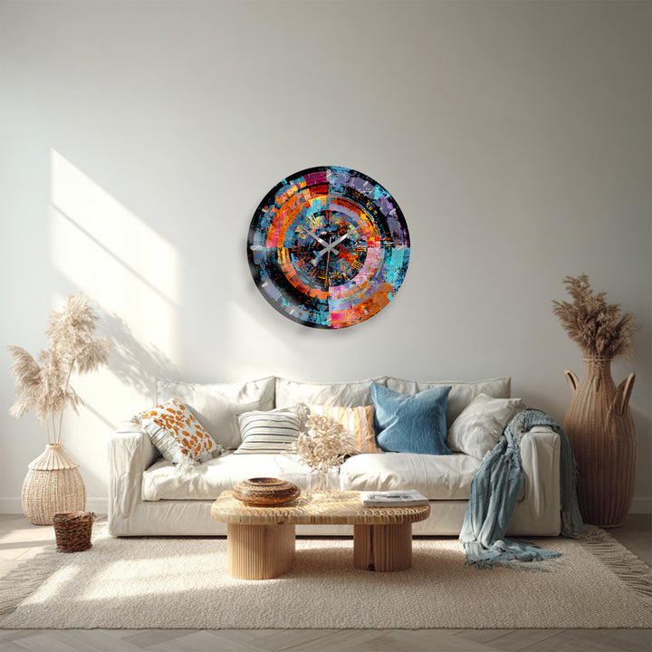 Bunte abstrakte Glaswanduhr – geometrische Kreiskunst