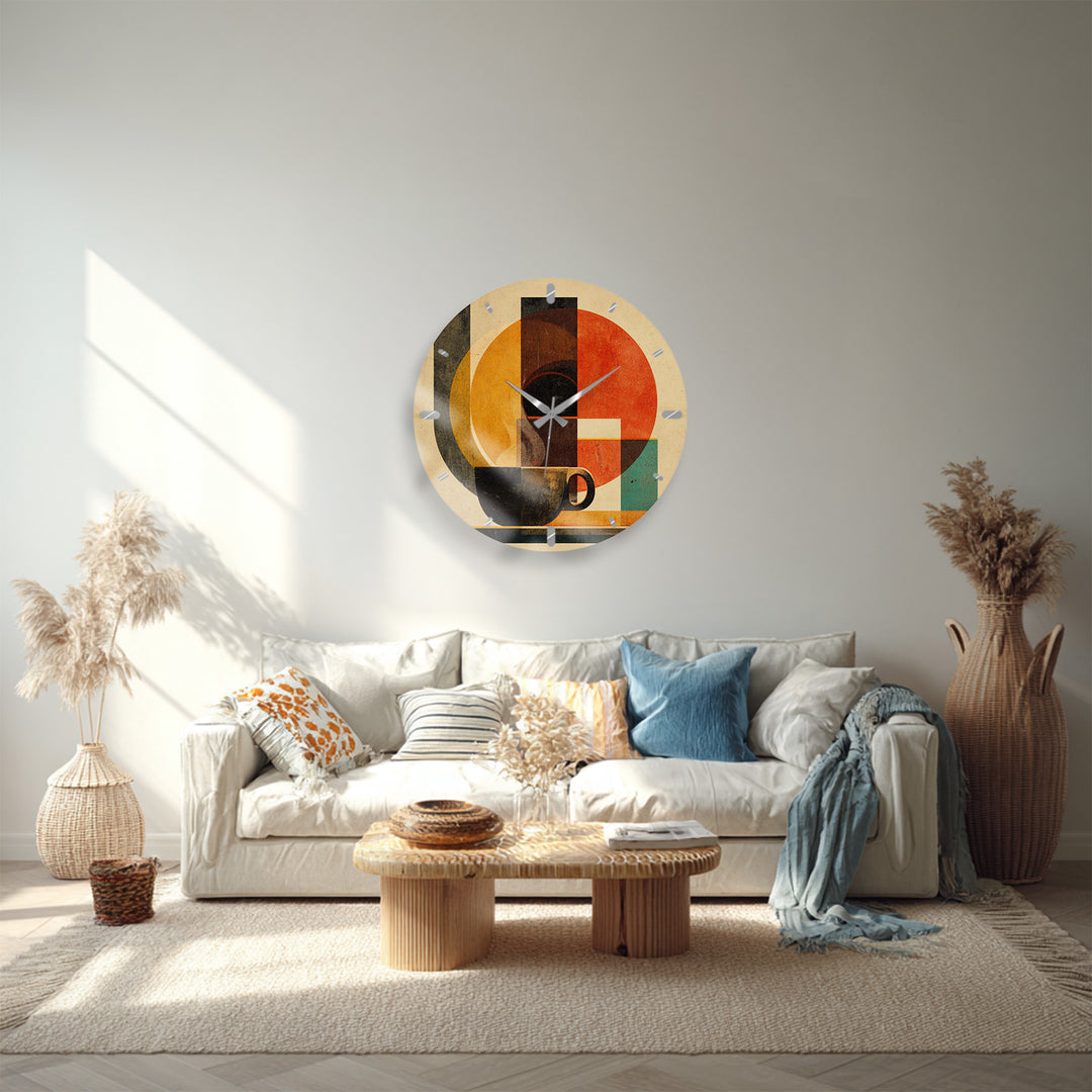 Mid Century Coffee Glass Wall Clock – Retro Geometric Decor