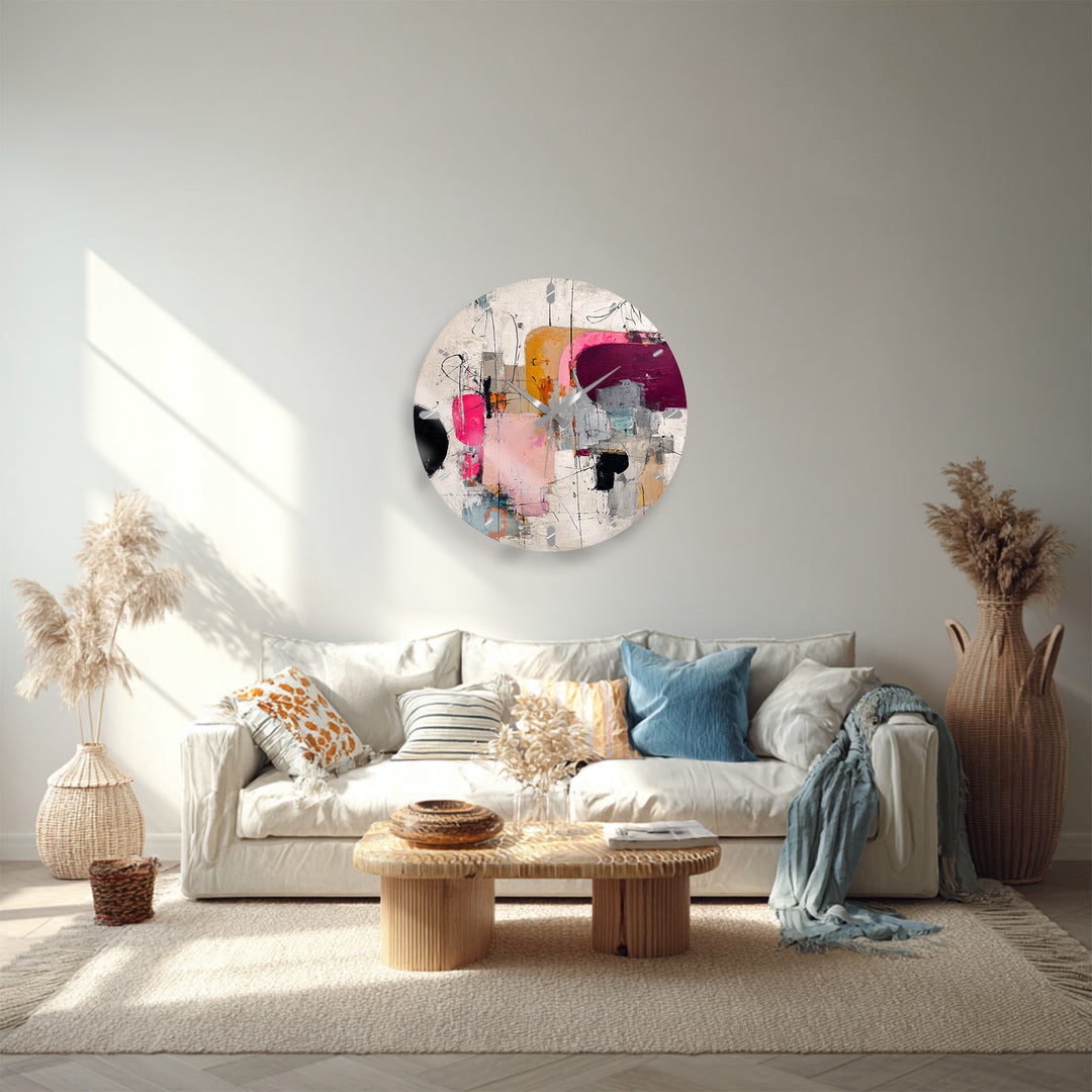 Pink Abstract Glass Wall Clock – Modern Geometric Art