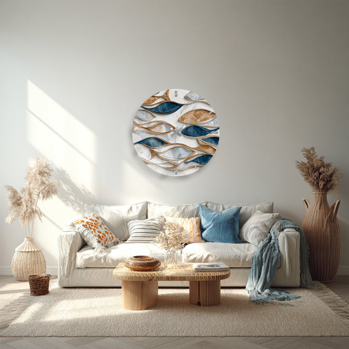 Blue and Beige Glass Wall Clock – Modern Organic Abstract Art