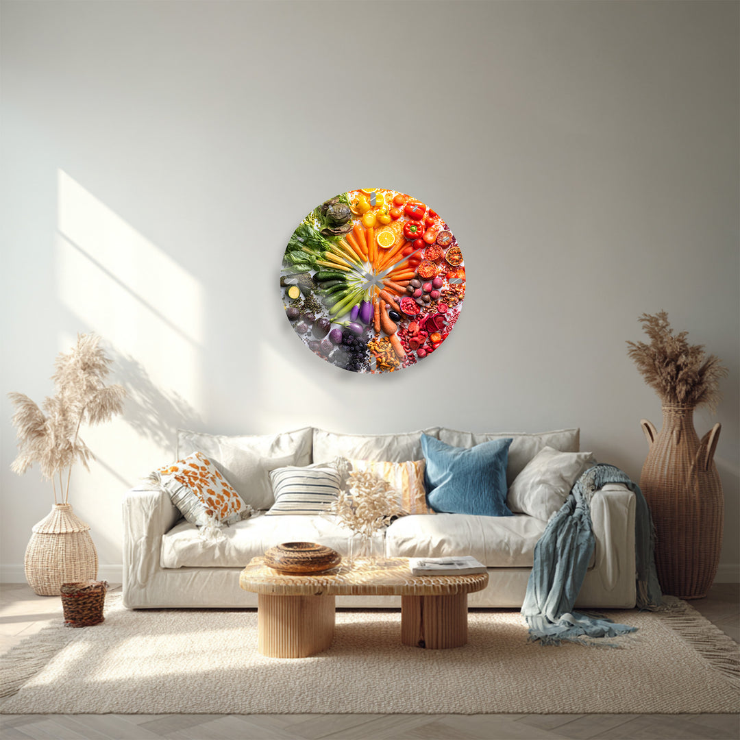 Vegetable Glass Wall Clock – Colorful Farmhouse Kitchen Decor