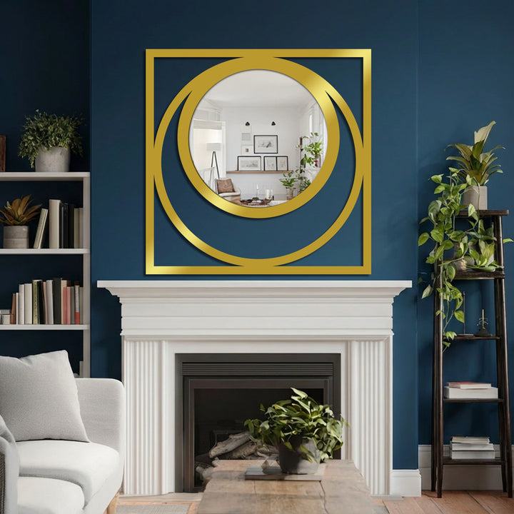 Evoking the sense of perpetual motion, the Eclipse square floor mirror features decorative metal art circles and crescents as a black modern accent.
