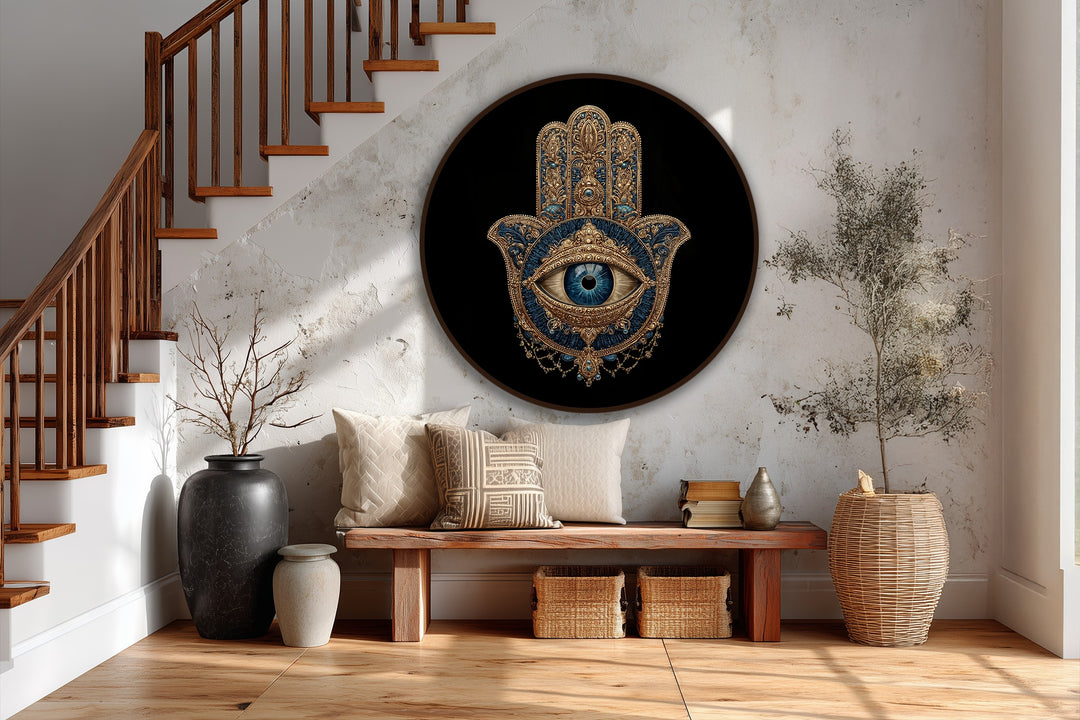 black background hamsa oil painting