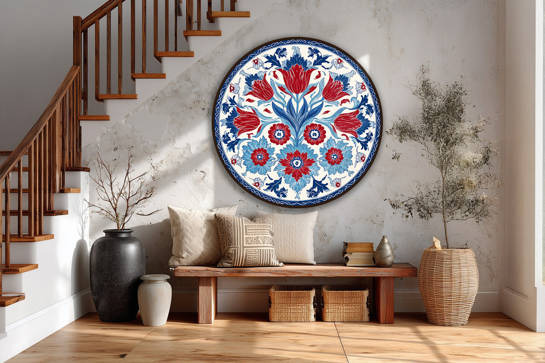 Vibrant Ottoman Floral Motif Round Oil Painting