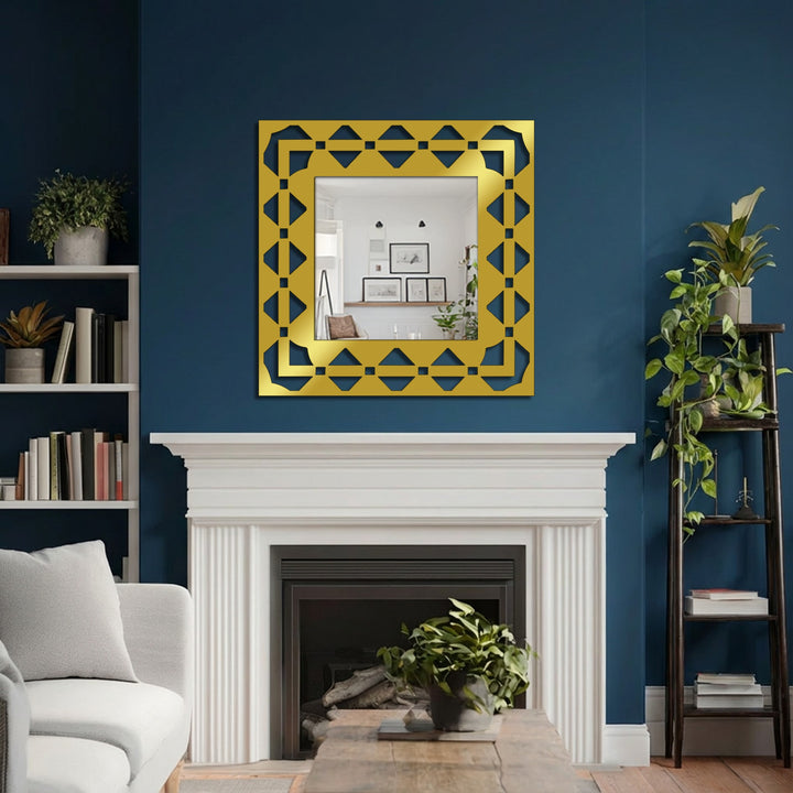 Square mirror with diamond pattern frame