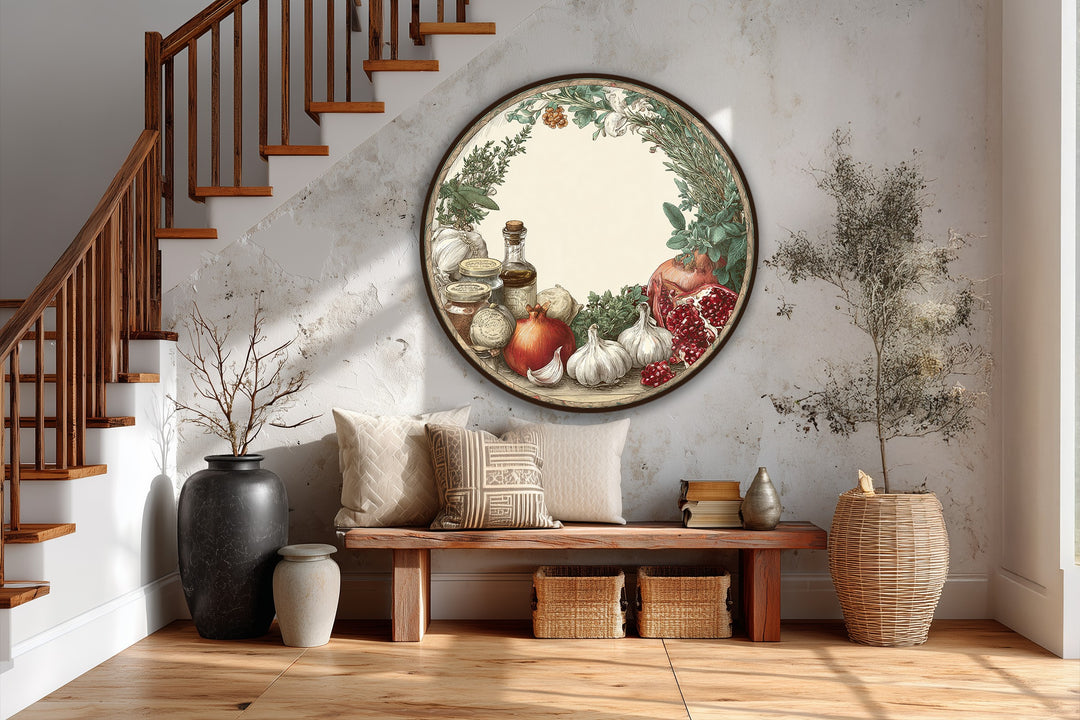 Cuisine rustique–Nature morte méditerranéenne ronde Tableau Peinture à l’huile