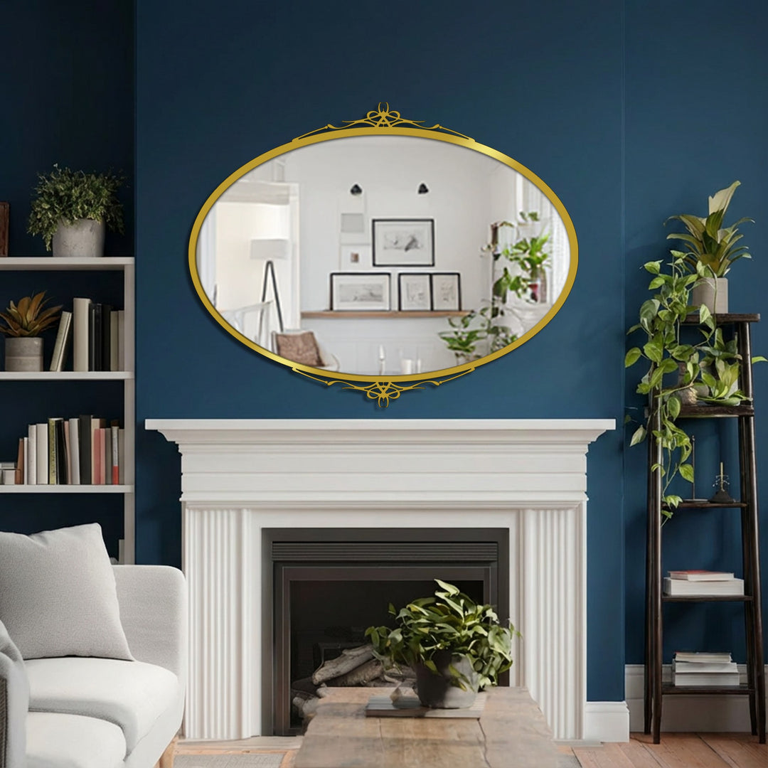 Reflecting gentle light, the elegant oval floor mirror adds a touch of decorating with wall mirrors to the room's decor.