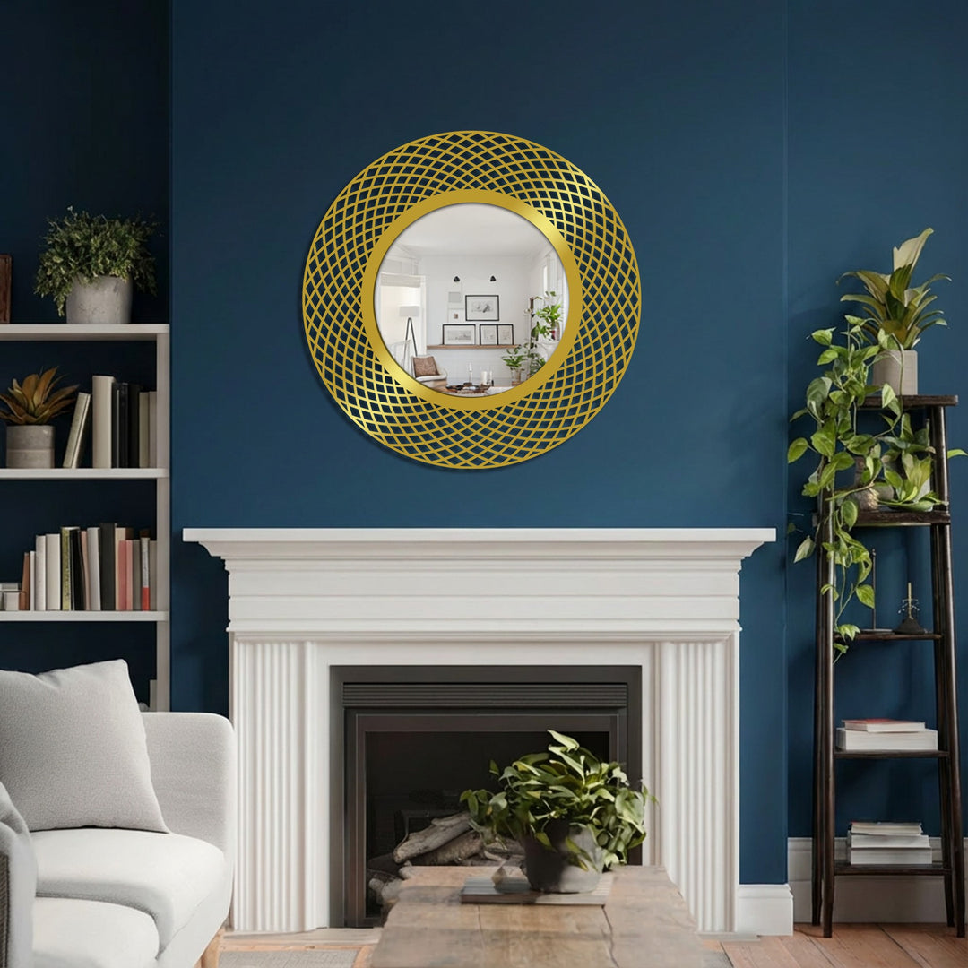 Bathroom mirror with geometric detailing