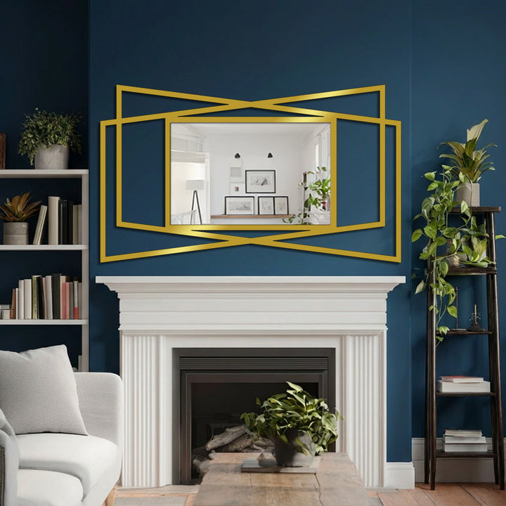 Abstract angular geometric frame shapes define a striking bathroom mirror, with its modern metal lines enhancing the decoration wall art aesthetic.