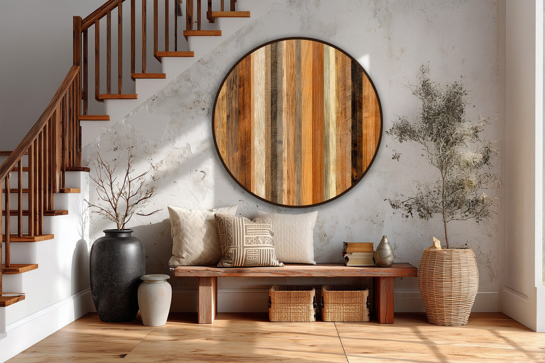 Ritmo natural – Redondo con veta vertical de madera Cuadro al óleo Arte de pared