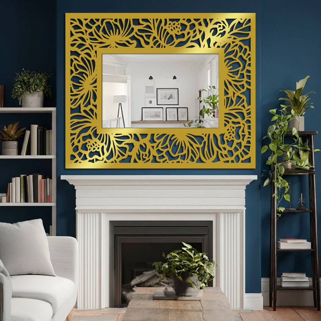 black flower frame mirror