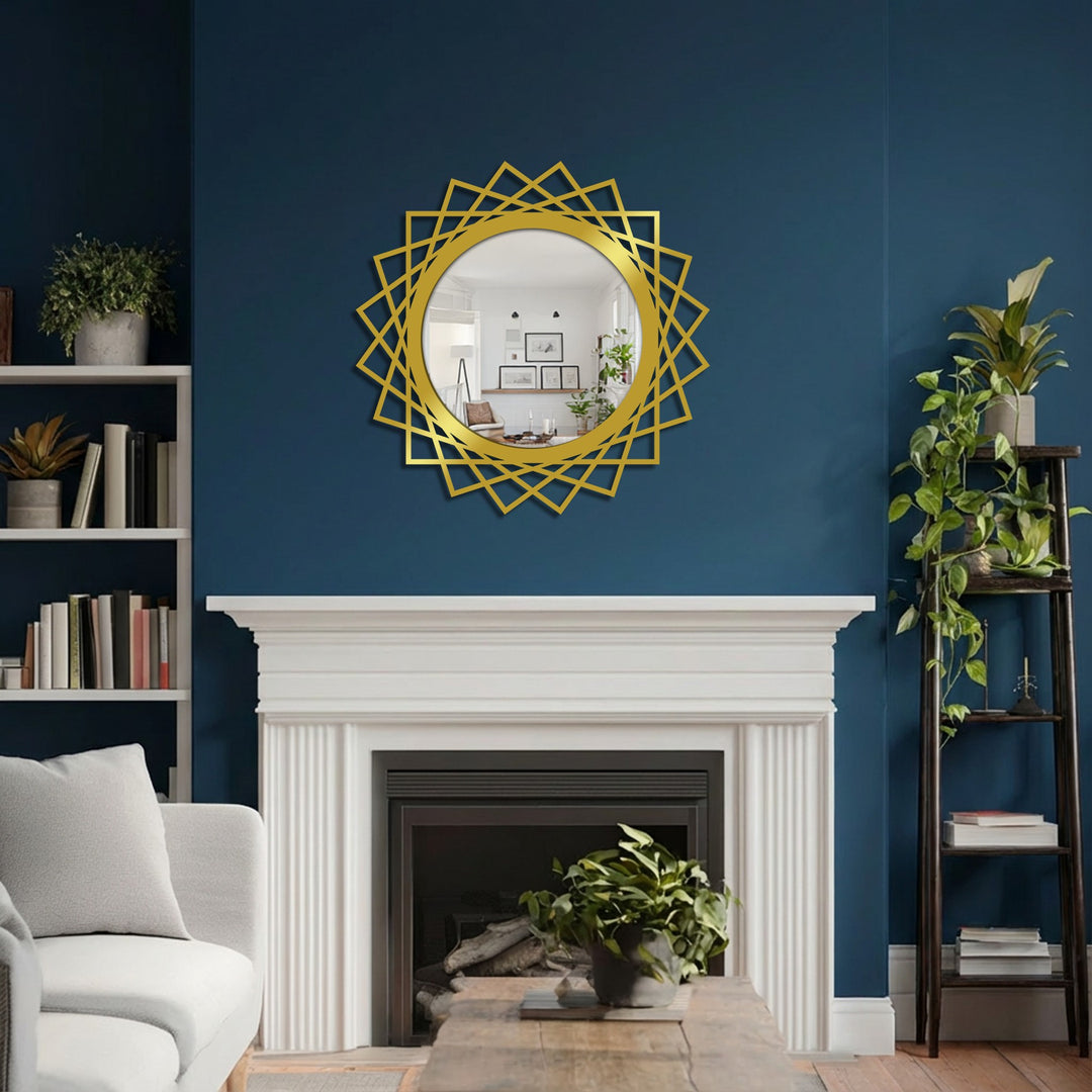 Round decorative mirror with layered geometry