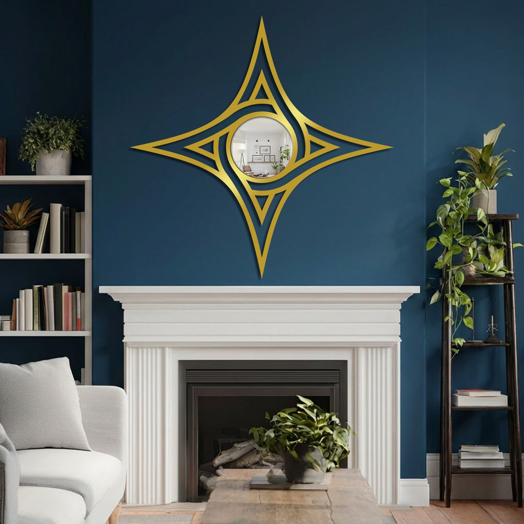 Overlapping geometrical shapes give this striking decorative mirror a sense of depth and layers, enhancing the drama of the star frame decoration wall art.
