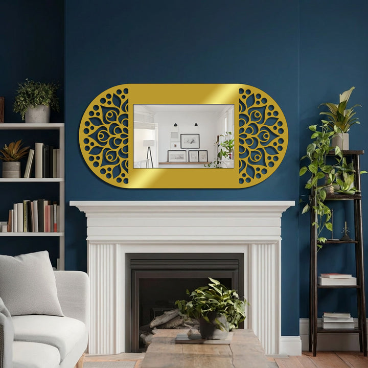With warm color temperature, this mandala floral pattern oval floor mirror with decorative black frame is a stylish piece of metal wall decor.