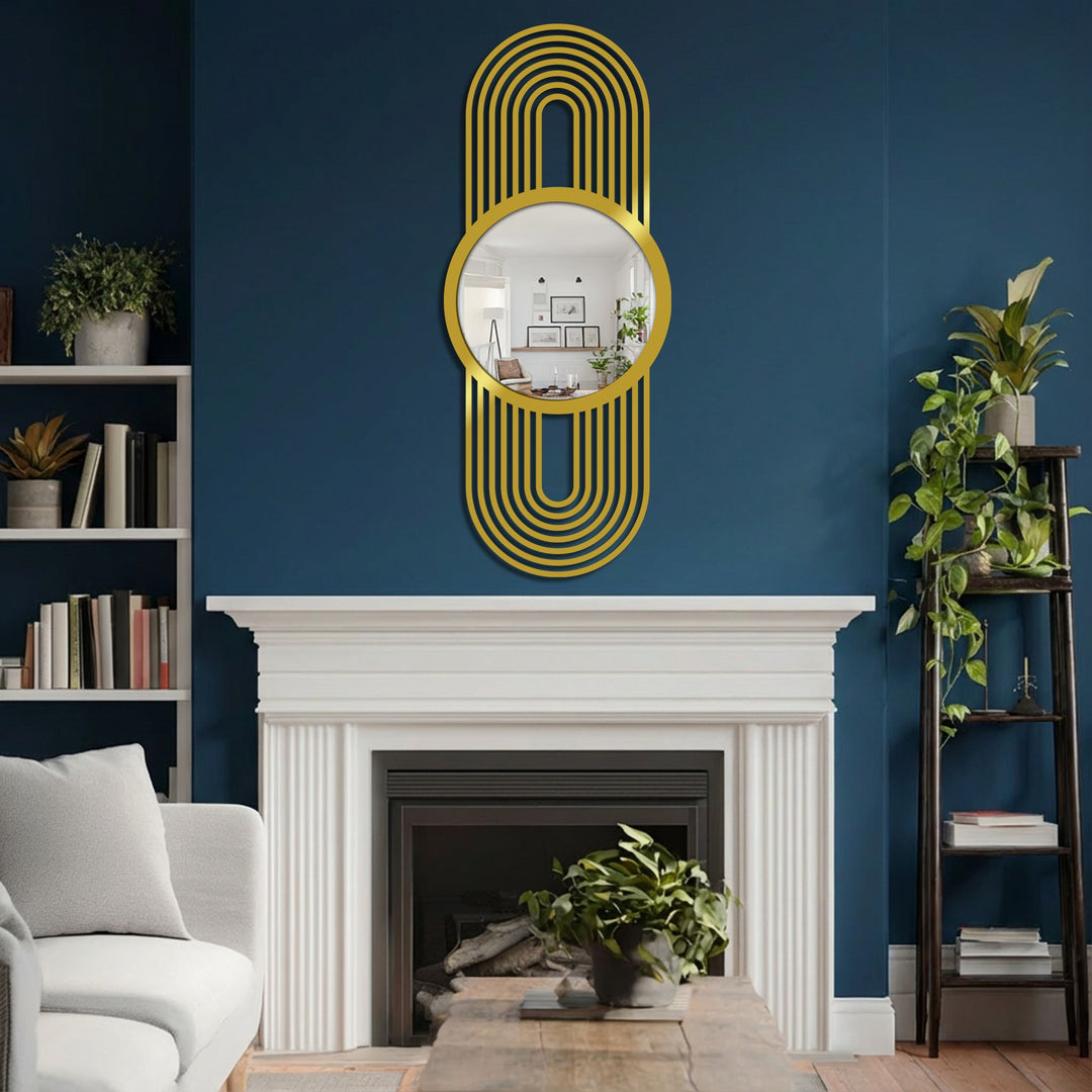 Adding depth through reflected imagery, this modern arch line floor mirror for wall decor creates captivating layers with its unique gold-toned design.