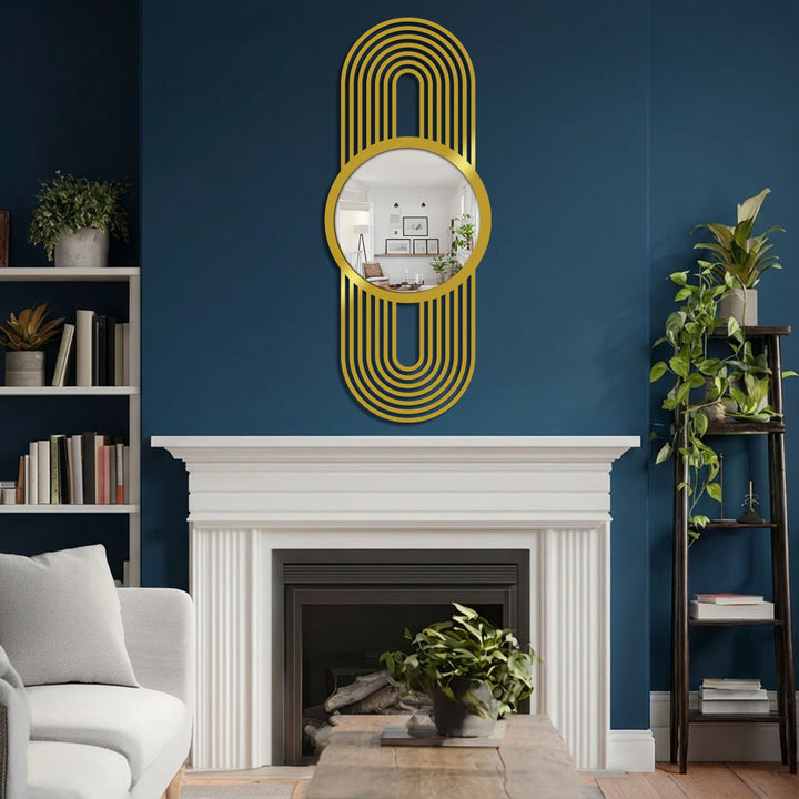 Adding depth through reflected imagery, this modern arch line floor mirror for wall decor creates captivating layers with its unique gold-toned design.