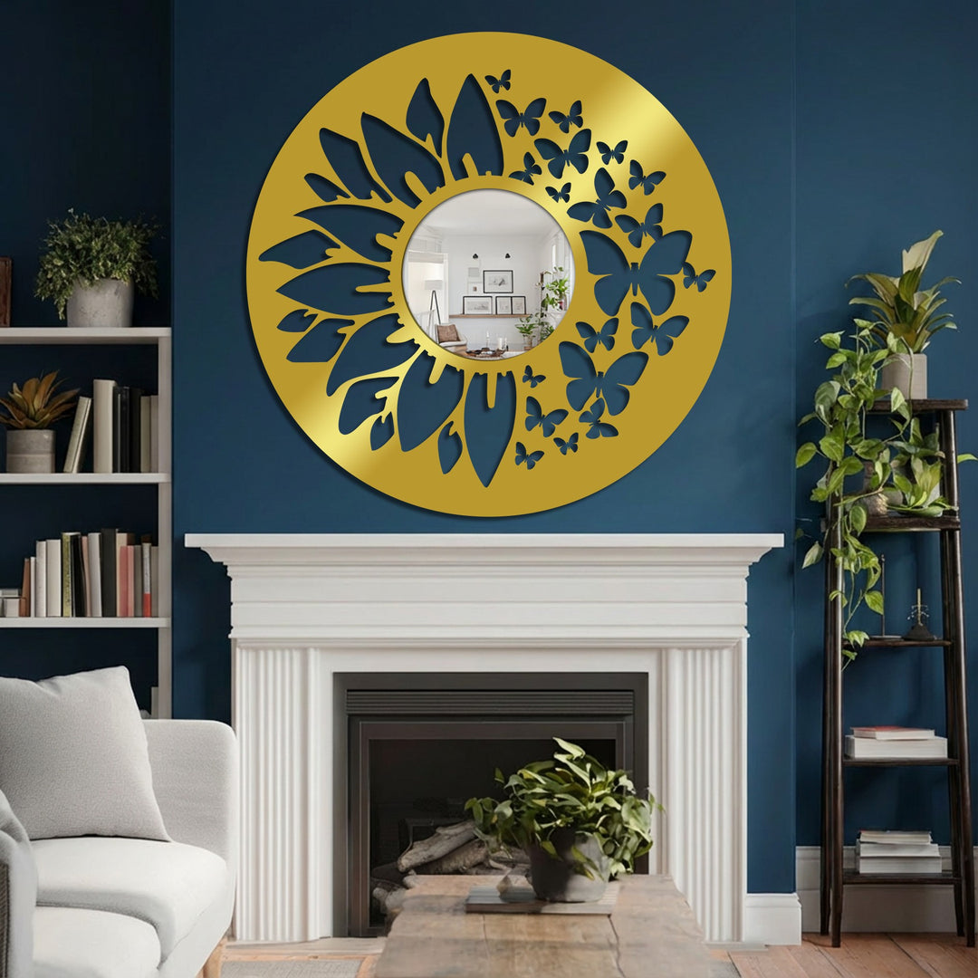 The lustrous gold finish highlights the ornate detailing of this butterfly bloom mirror for wall decor, creating an eye-catching focal point.