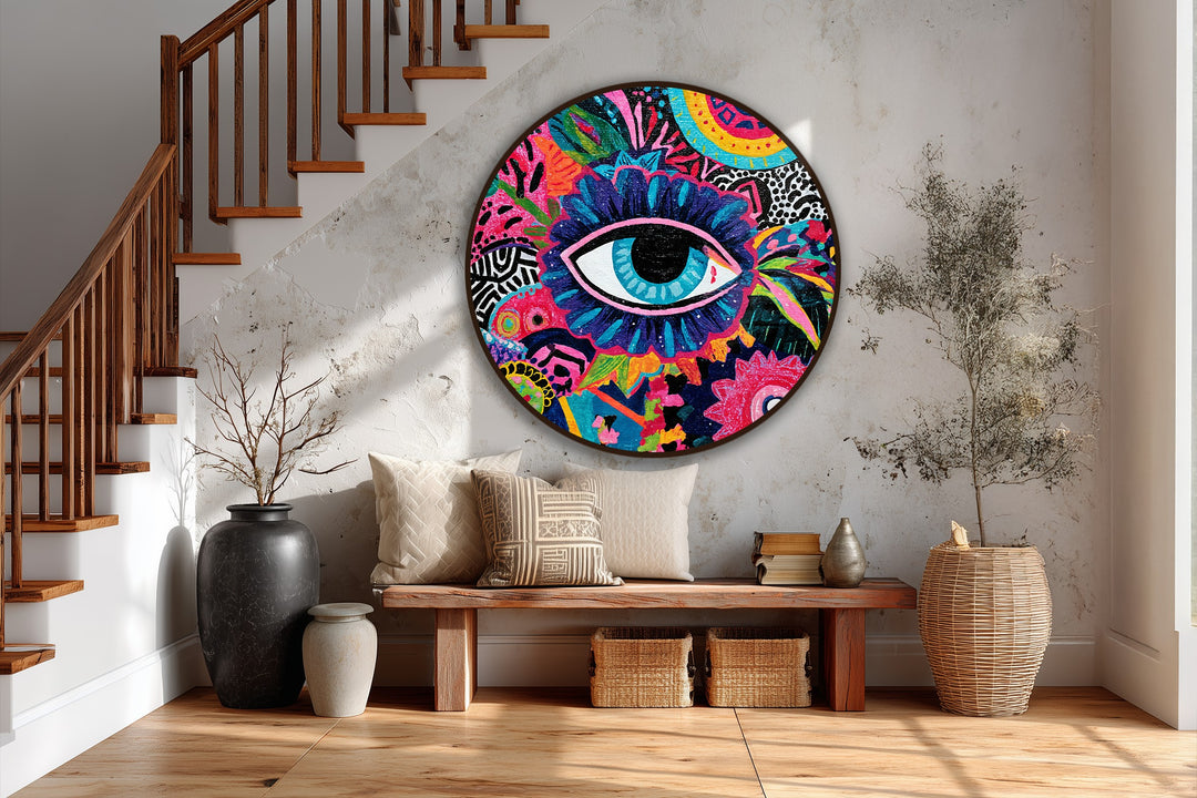 Subtle gradations of light and shadow play across this vivid, colorful abstract round oil painting, accentuating the intricate details of this captivating oil painting art prints.