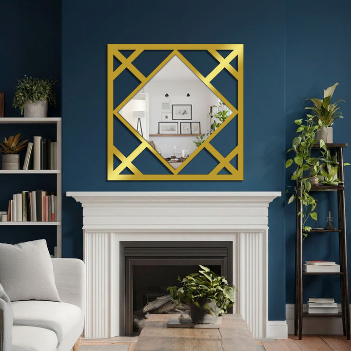 Reflecting the brightest area of the room, the modern geometric bathroom mirror features a unique diamond lines design as a stylish square accent.