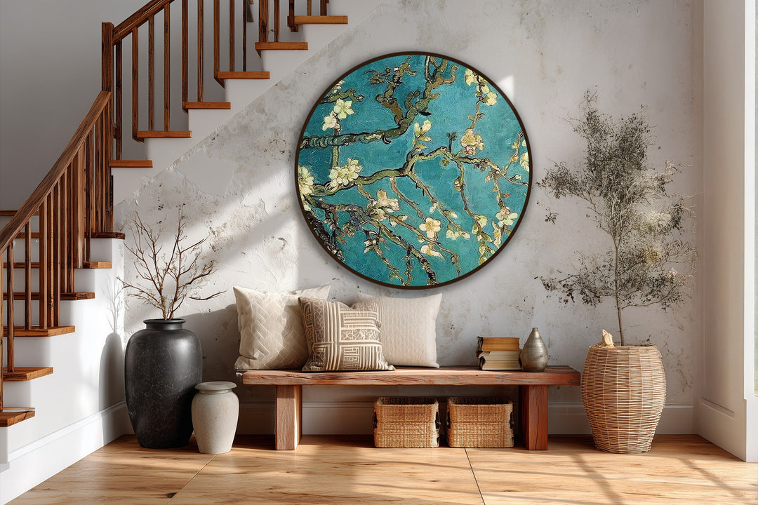 Blossoming Sky – Almond Branches Round Oil Painting