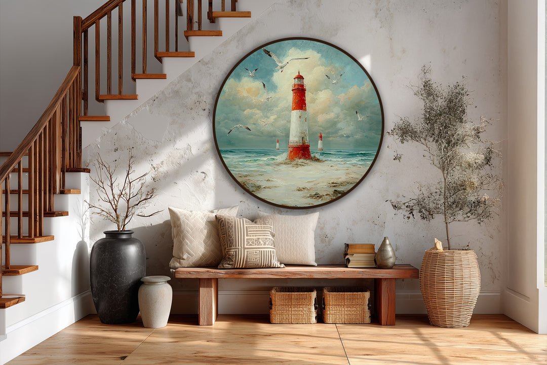 lighthouse and seagulls wall art