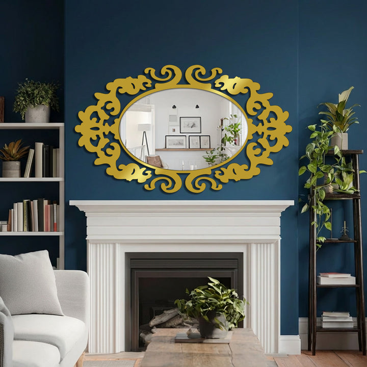 Highlighting the abstract quality, the royal crest ornament oval floor mirror is a modern wall mirrors, its decorative form creating intricate patterns.