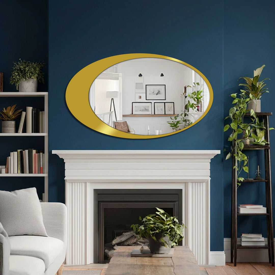 Gold-tone highlights enhance the sleek finish of this oval floor mirror, creating a sophisticated stained glass wall mirror design.