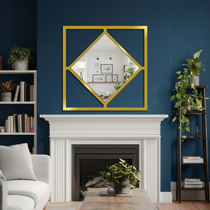 Abstract arrangement of a diamond frame square mirror showcases its modern geometric design, offering an eye-catching example of mirror for wall decor.