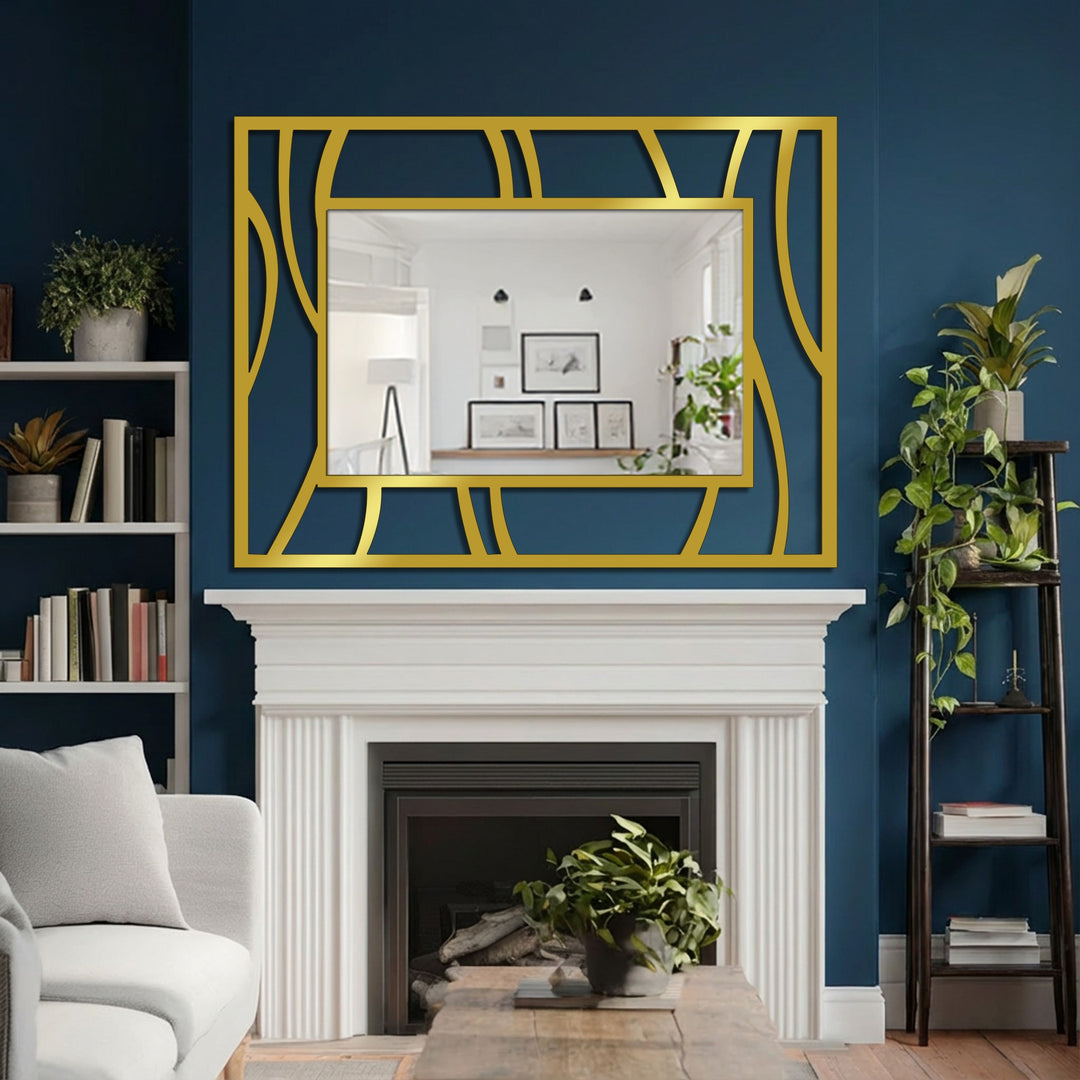 The fluid lines of this abstract wave frame convey the sense of movement in the modern wall mirrors, complementing the interior space.