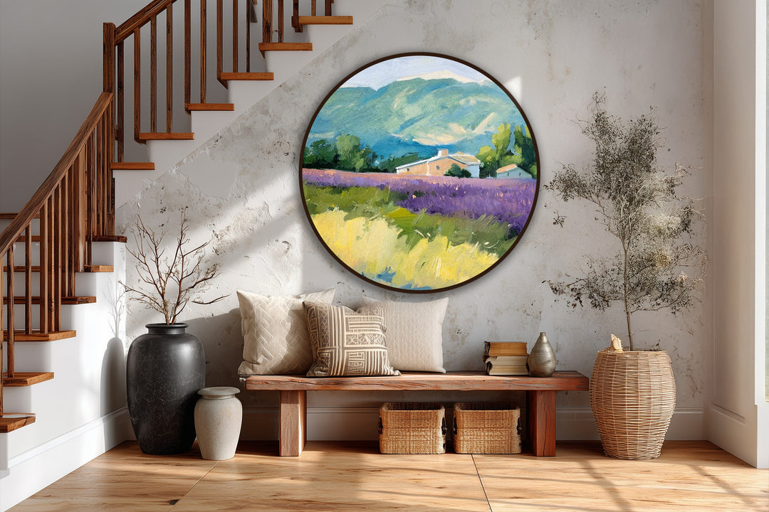 Lavender Horizon Retreat – Provence Landscape Round Oil Painting