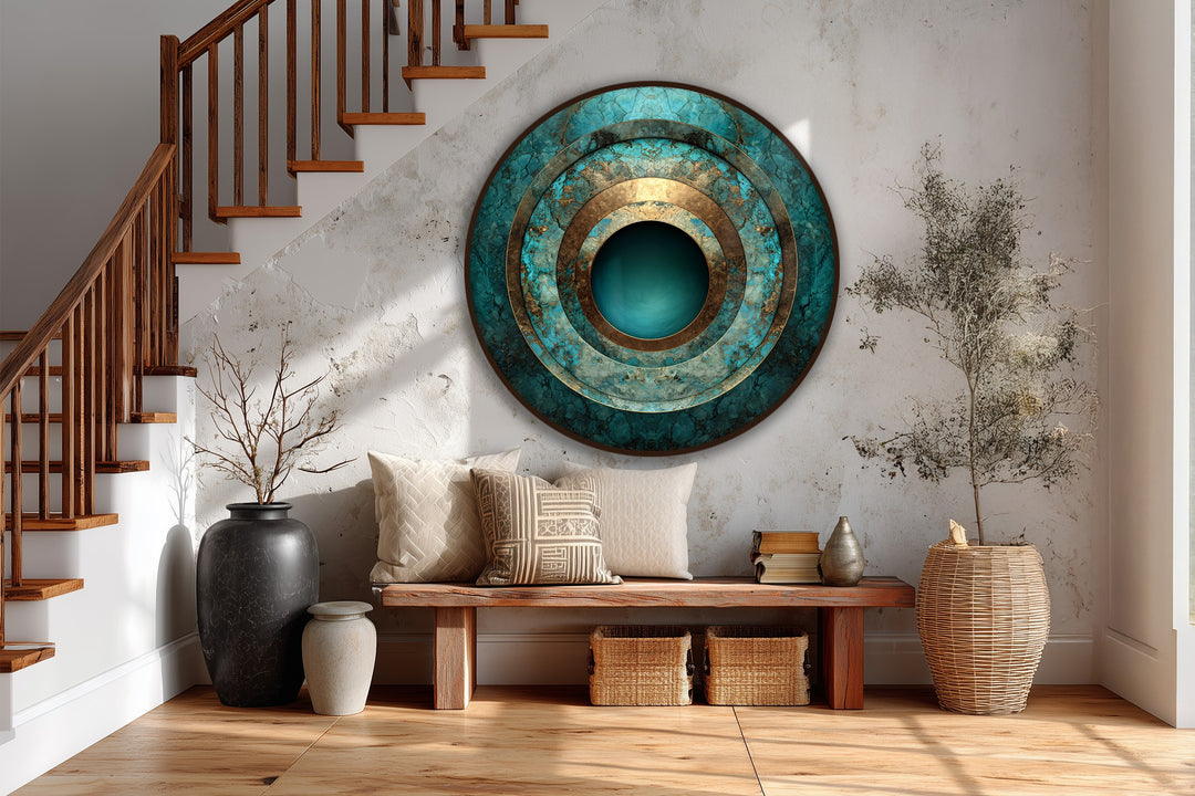 turquoise geometric circle painting