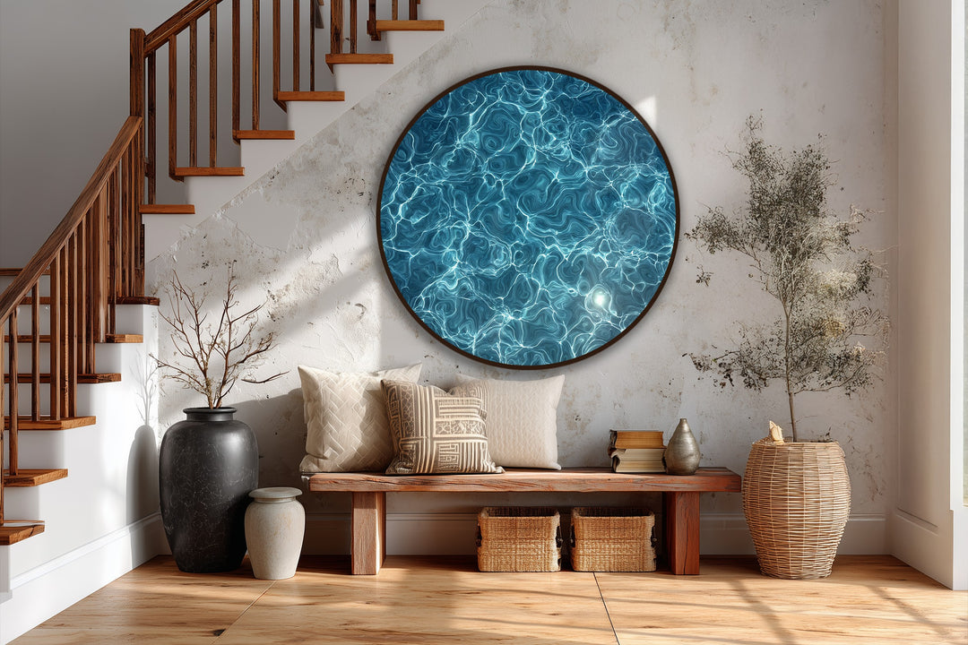 Azure Current–Texture d'eau lumineuse ronde Tableau Peinture à l’huile