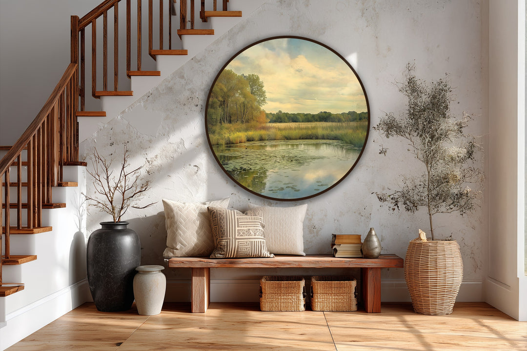 Reflejo de la pradera dorada: paisaje tranquilo Cuadro al óleo