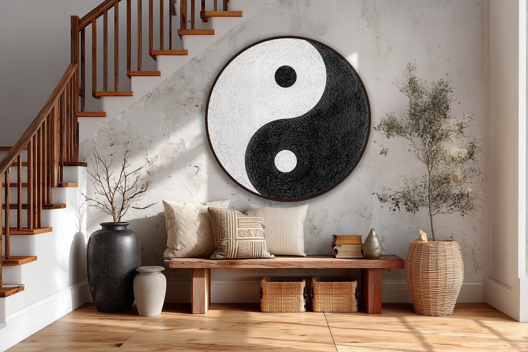 Équilibre éternel–Rond minimaliste Yin Yang Tableau Peinture à l’huile