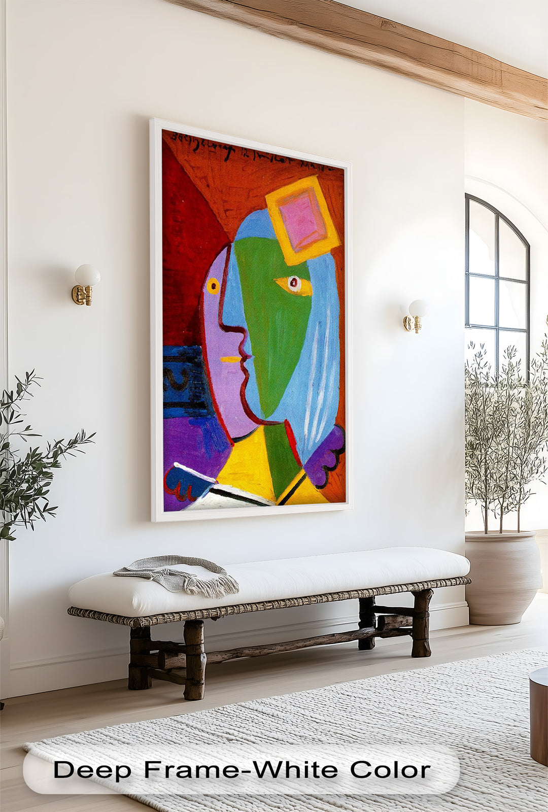 Golden Frame Gaze – Colorful Woman Picasso Style Oil Painting
