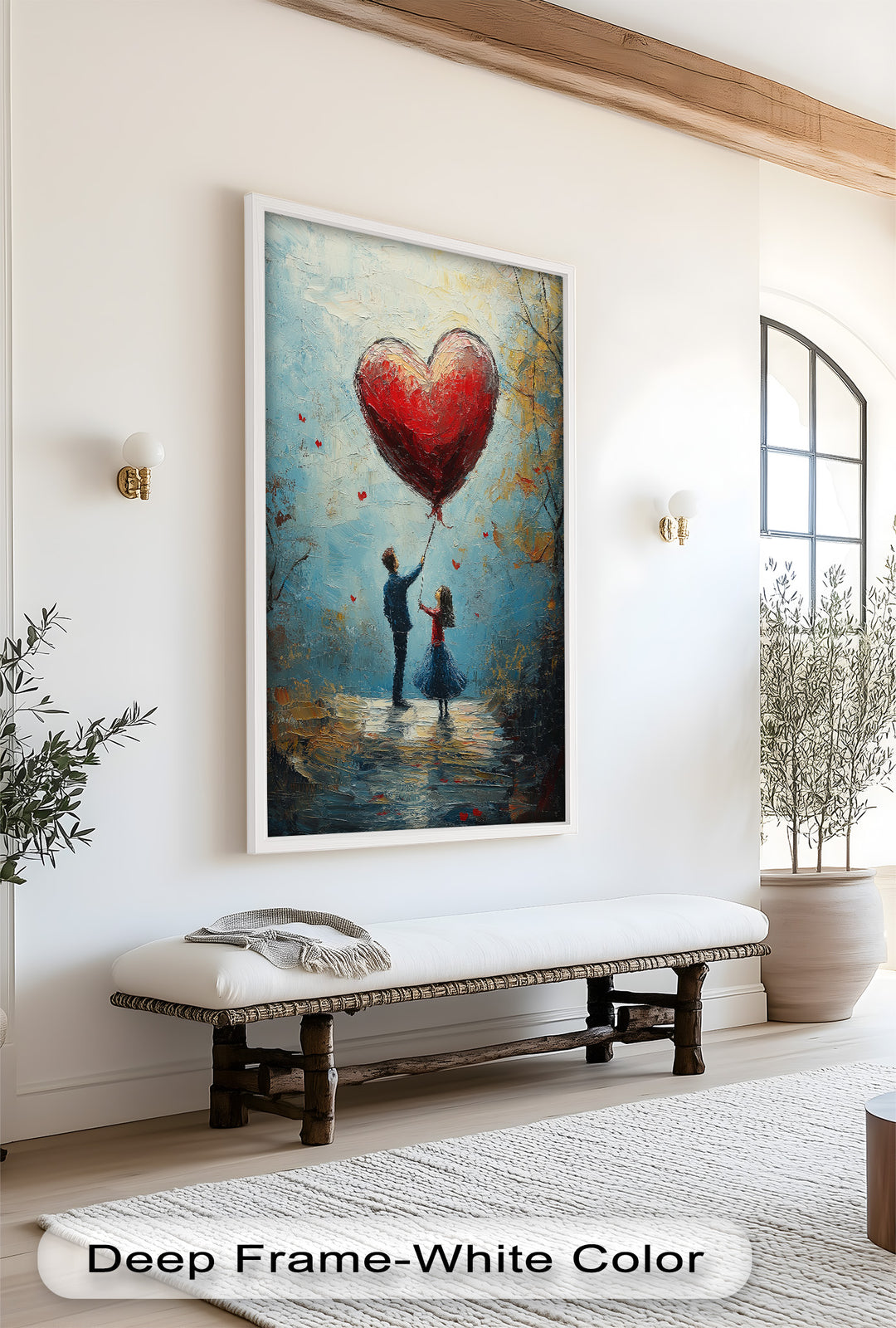 Heart Balloon Dreams – Whimsical Couple Love Oil Painting