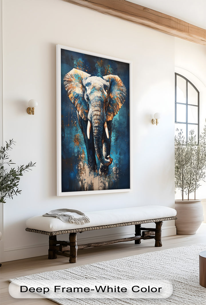 Elephant in Blue Tones - Animal Oil Painting