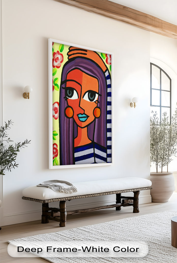 Striped Muse – Vibrant Woman with Flowers Picasso Oil Painting