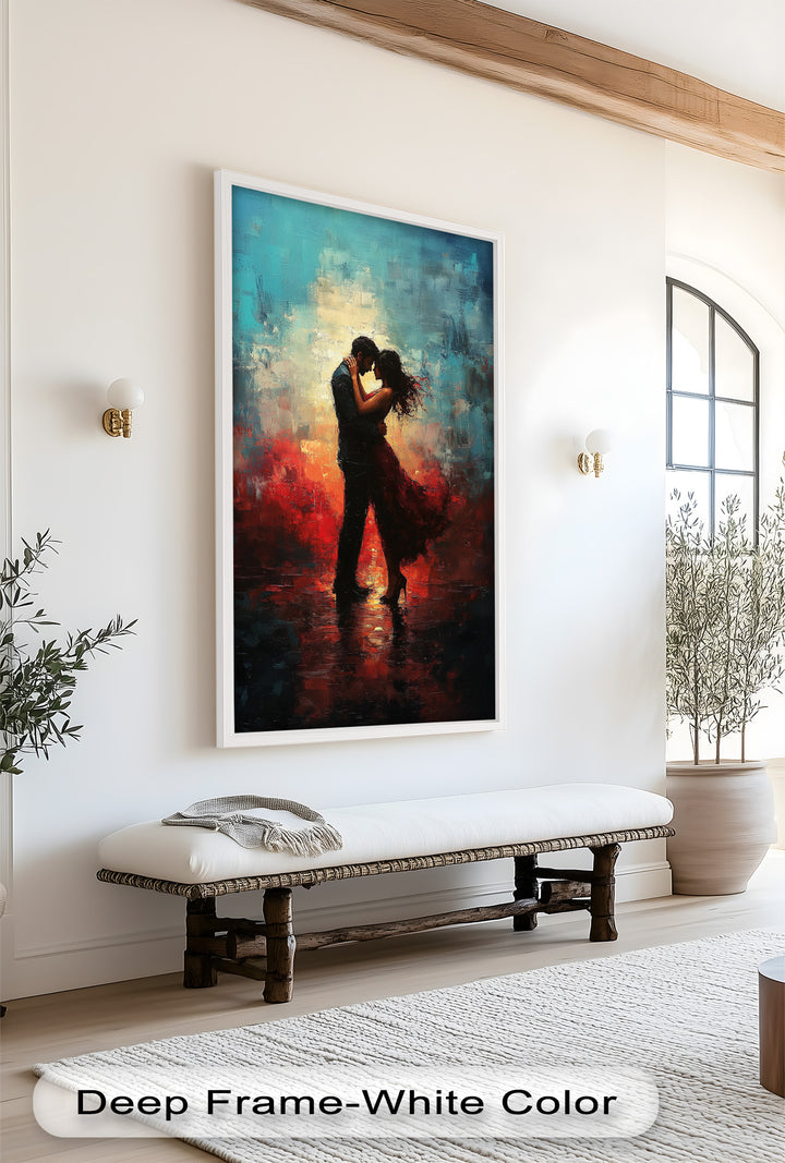 Eternal Flame – Embracing Couple at Sunset Love Oil Painting