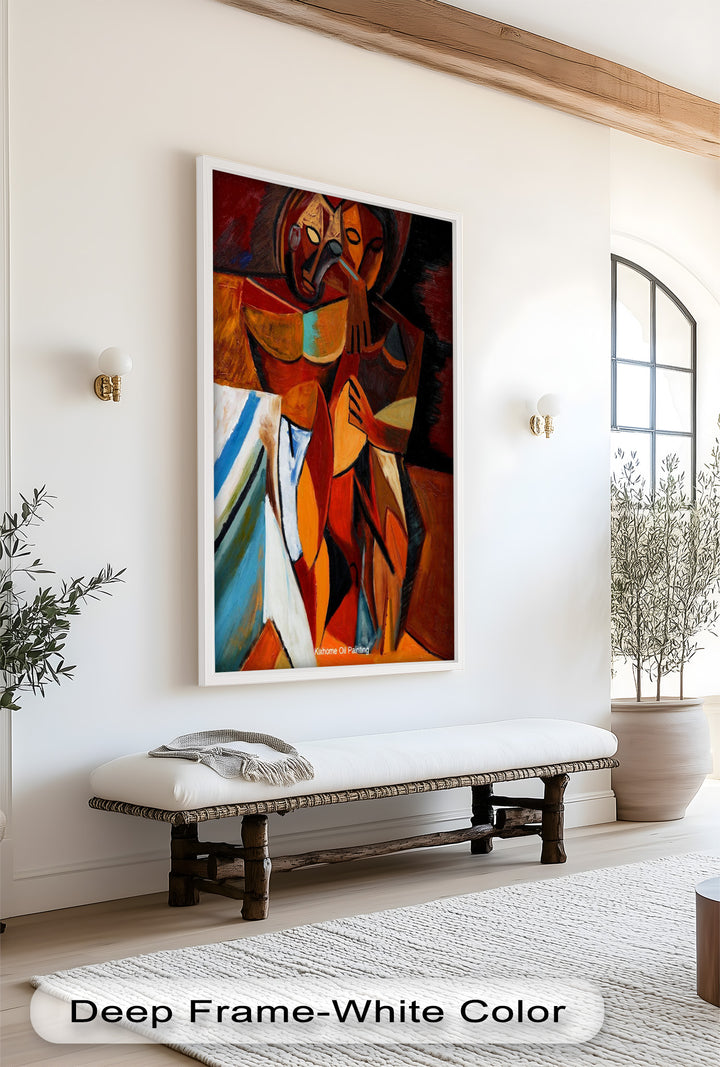 Embracing Figures Wall Art – Cubist Abstract Oil Painting