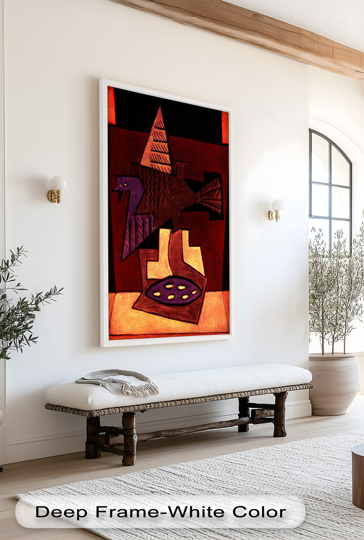 Abstract Bird & Bowl Wall Art – Cubist Oil Painting
