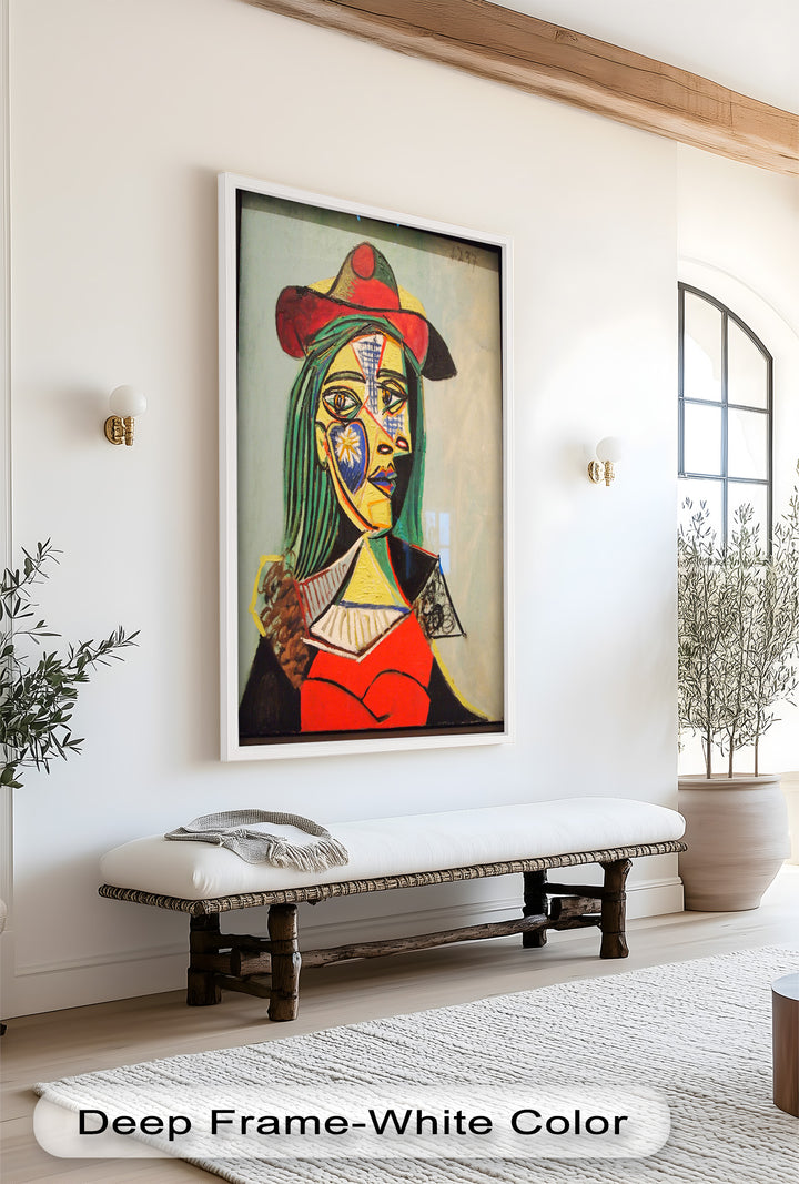 Solar Veil – Cubist Portrait of a Woman in Red Hat Oil Painting