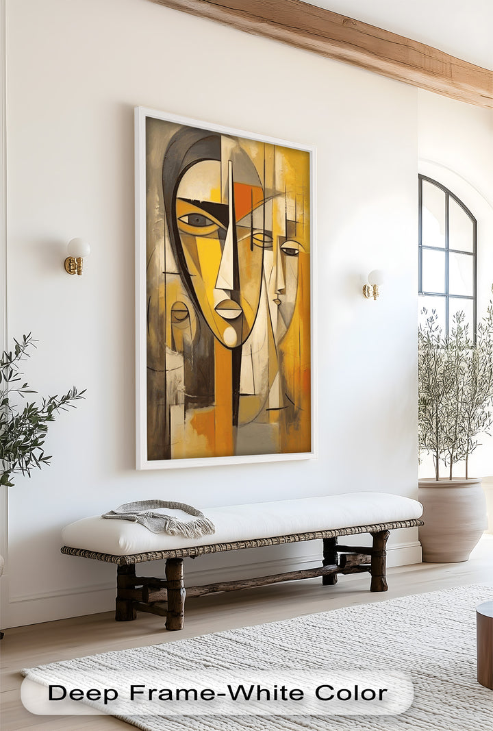 Golden Echoes – Cubist Expression of Faces in Motion Picasso Oil Painting