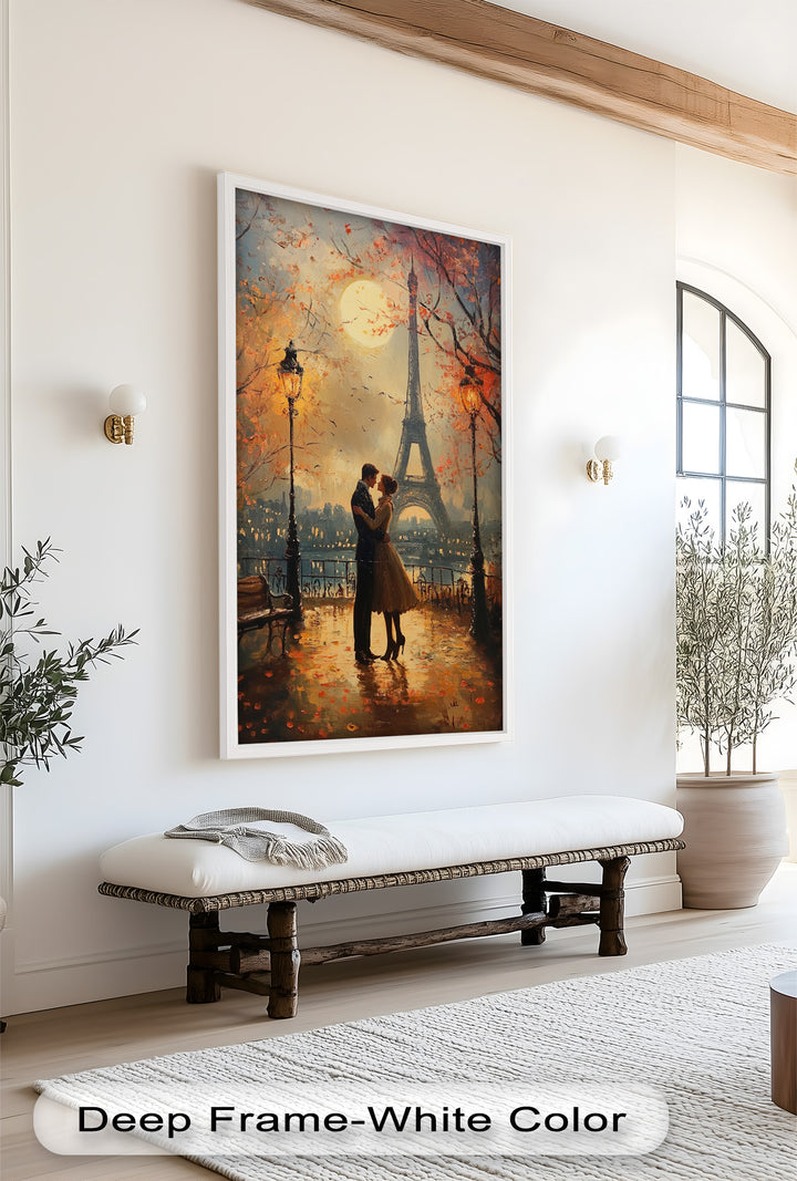Paris Moonlight – Lovers Beneath the Eiffel Tower Love Oil Painting