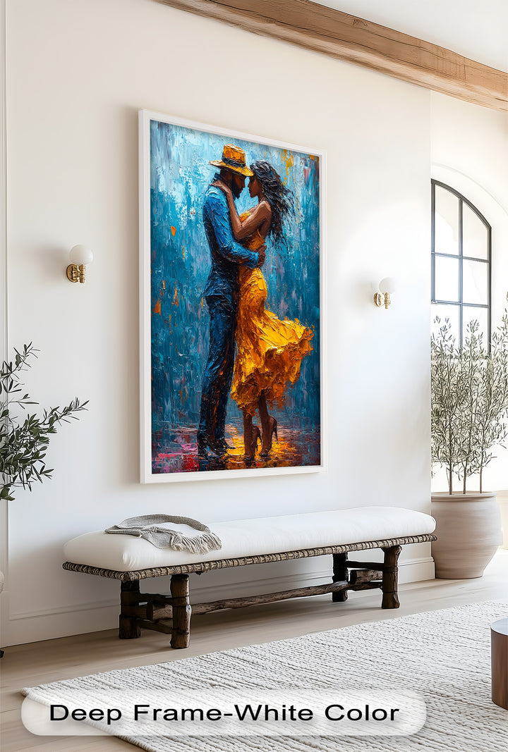 Golden Rhythm – Passionate Dance in the Rain Love Oil Painting