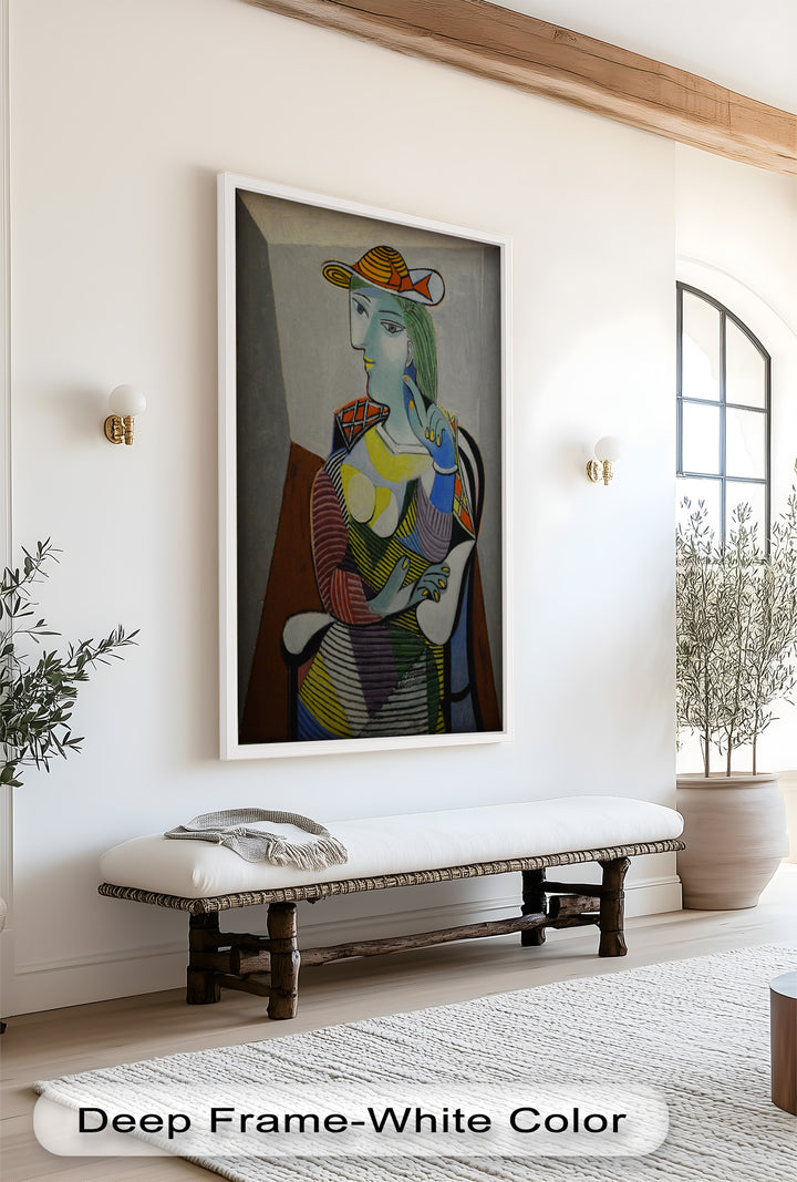 Striped Thoughts – Colorful Woman in Hat Picasso Oil Painting