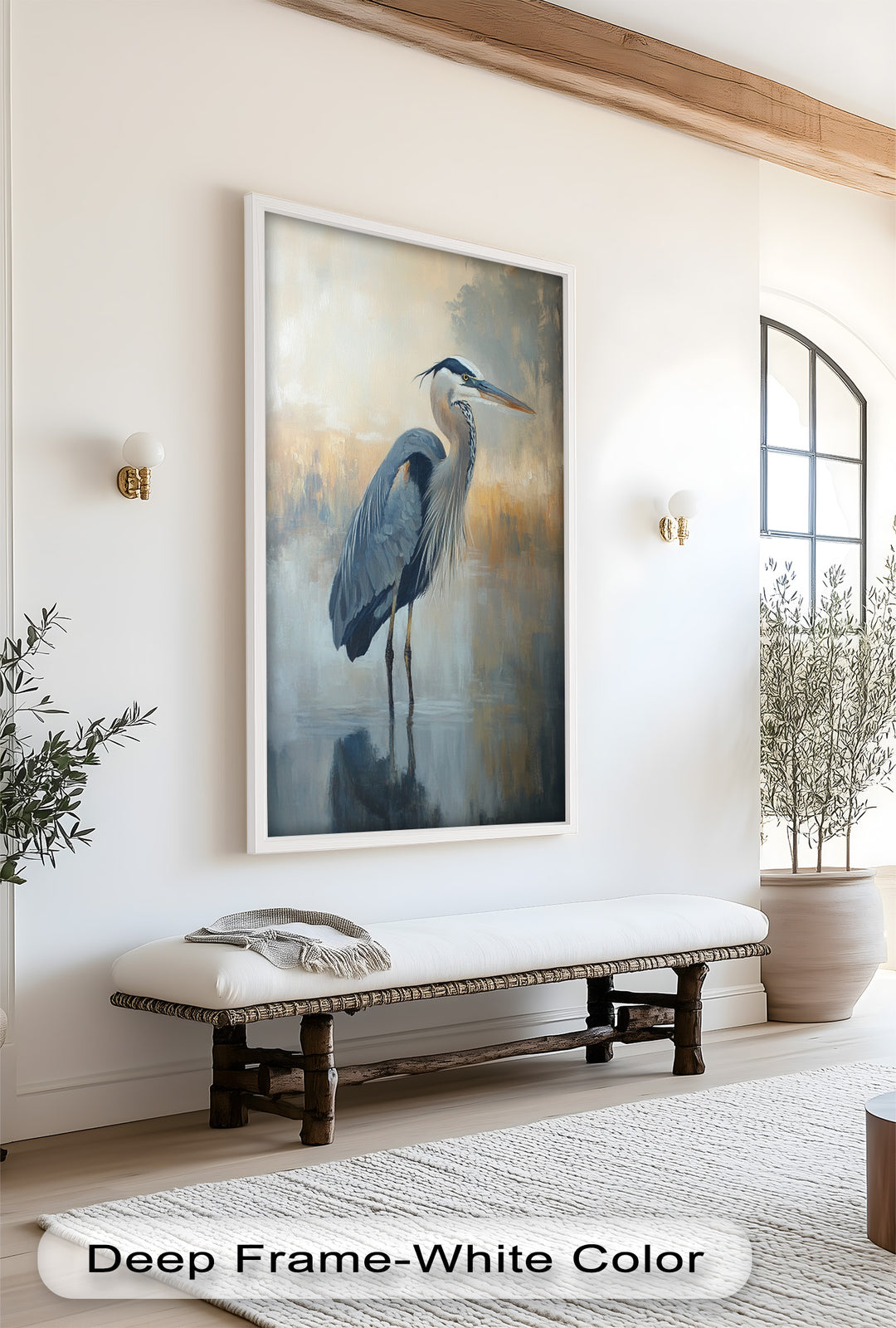 Heron in Misty Reflections - Animal Oil Painting