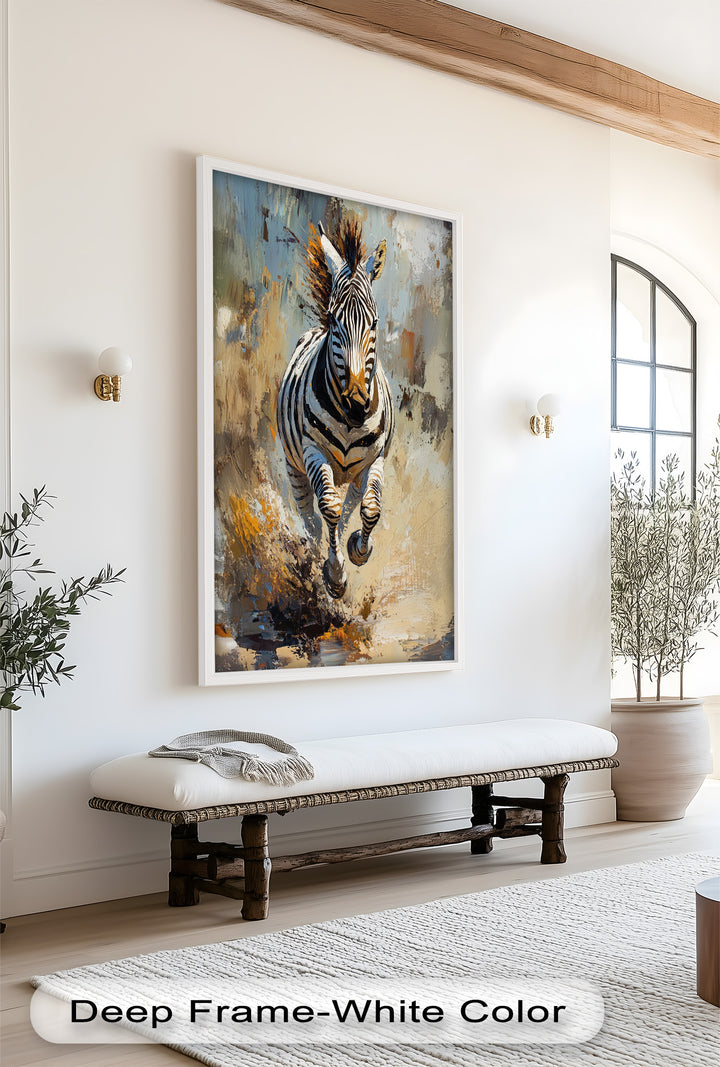 Galoppierendes Zebra in Bewegung - Tierölgemälde