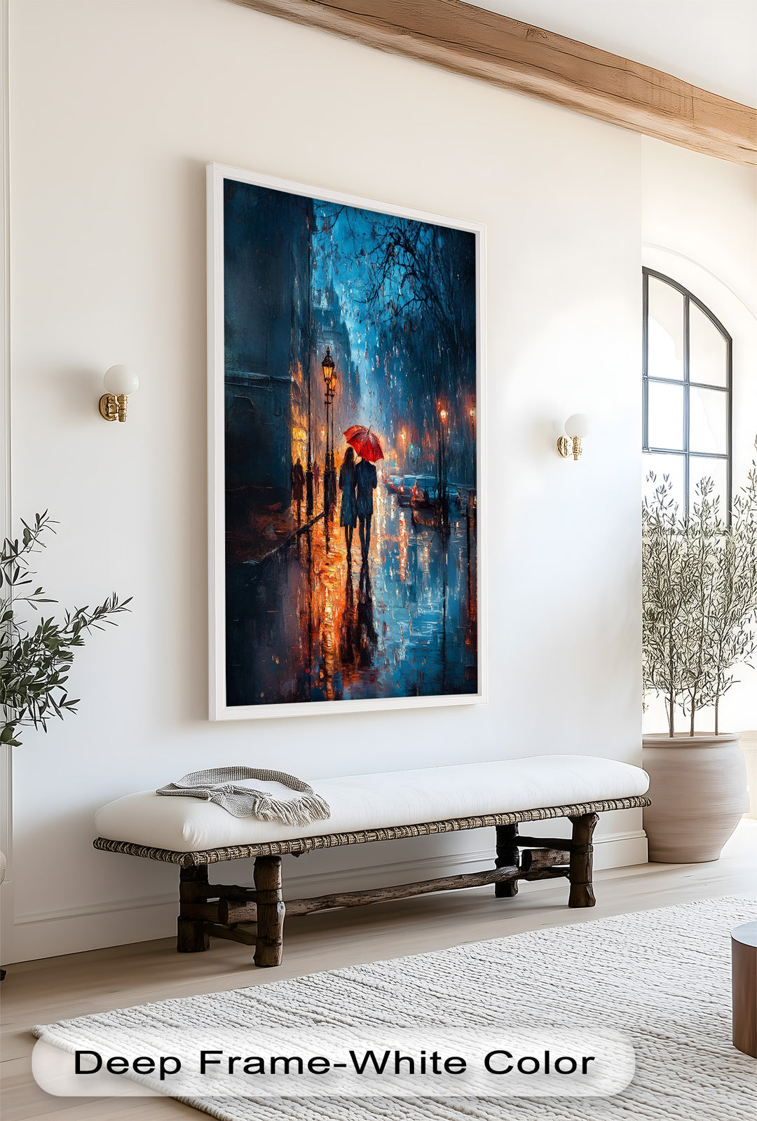 Romantic Couple in Rainy City - Love Oil Painting