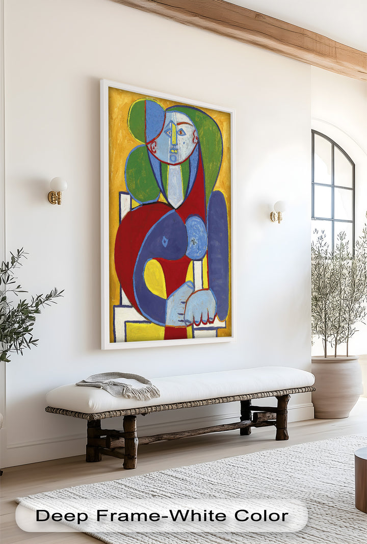 Seated in Silence – Colorful Cubist Portrait Oil Painting